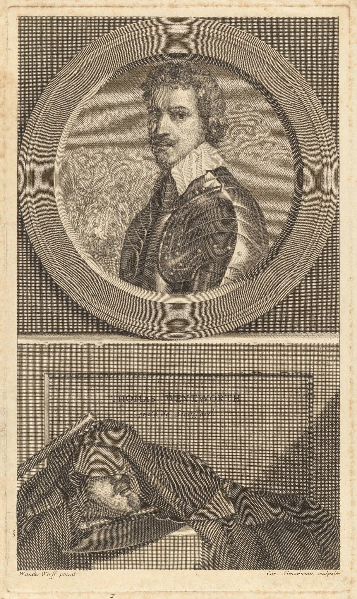 Thomas Wentworth, Comte de Strafford, by Charles Simonneau, ink, 1697