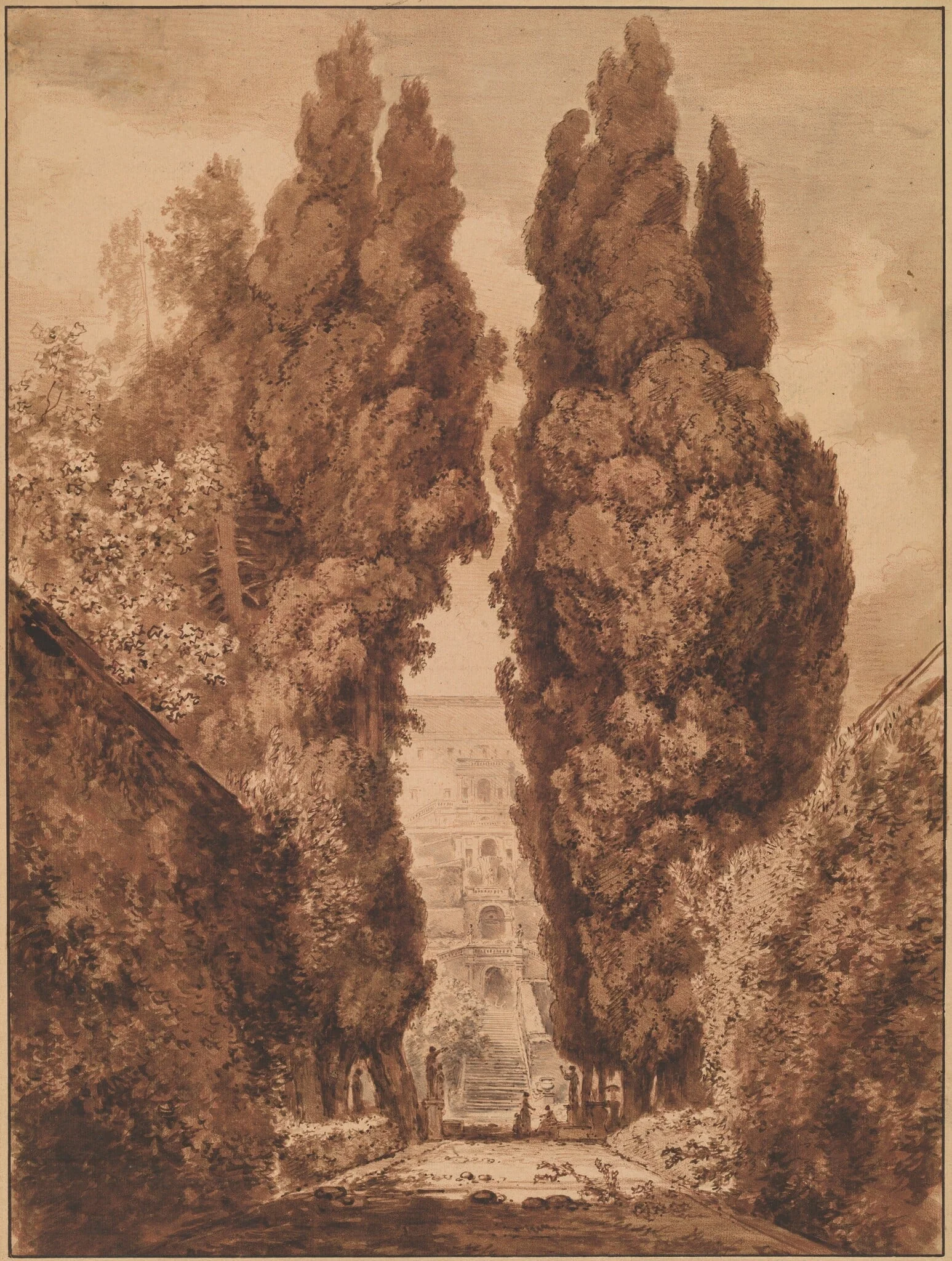 The Avenue of Cypresses at Villa d'Este, by Jean Honoré Fragonard, ink, 1760