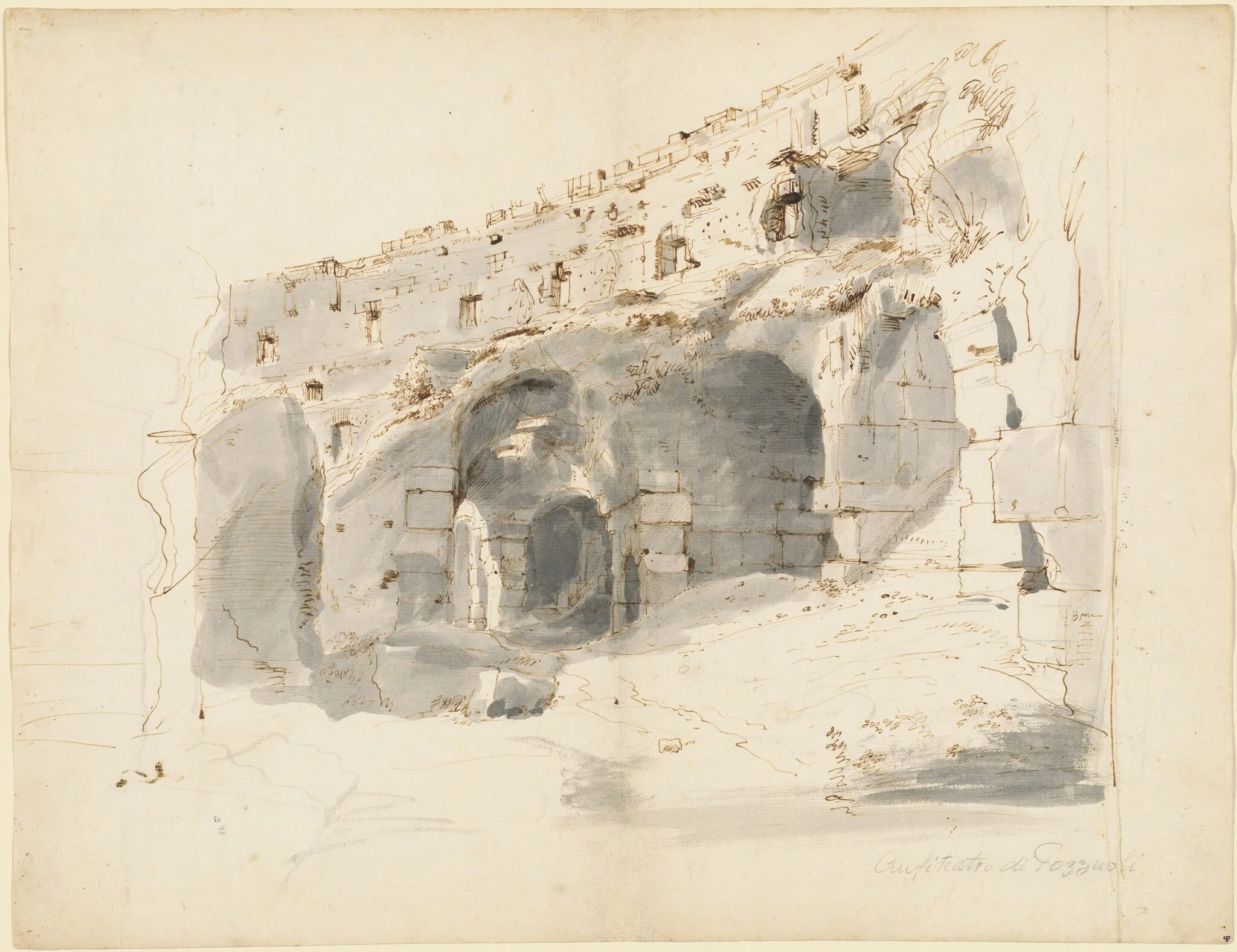 The Ruins of an Ancient Amphitheater, by Gaspar van Wittel, chalk, 1701