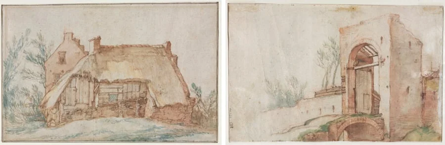 Peasant's Cottage (recto); Bridge and Gate (verso), by Abraham Bloemaert, 1600