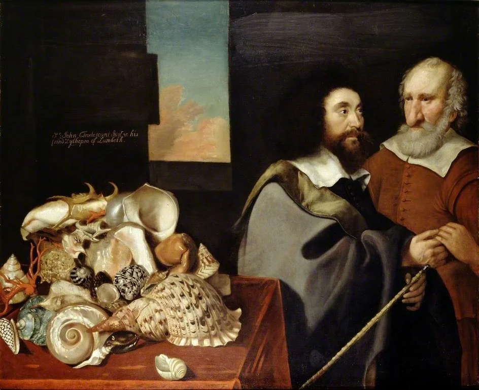 John Tradescant the Younger with Roger Friend and a Collection of Exotic Shells, by Thomas de Critz, oil, 1640