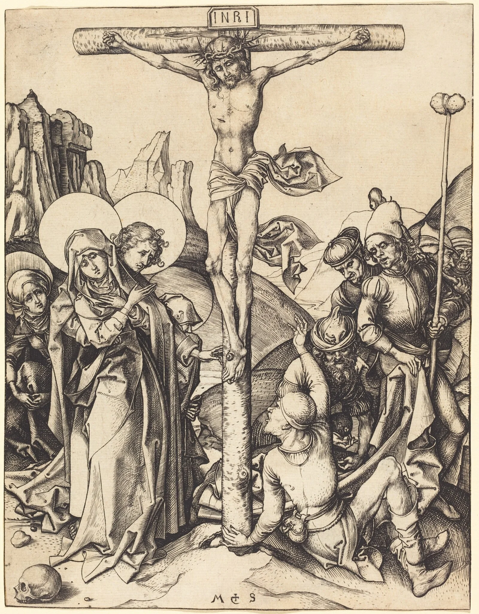 The Crucifixion, by Martin Schongauer, ink, 1480