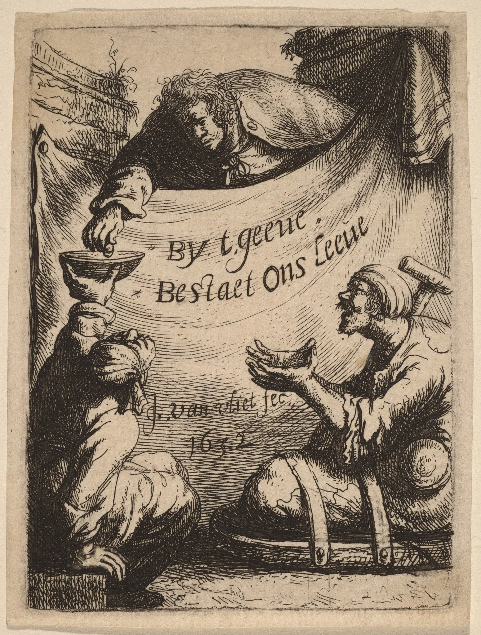 Title Page: Two Cripples Receiving Alms, by Johannes van Vliet, ink, 1632