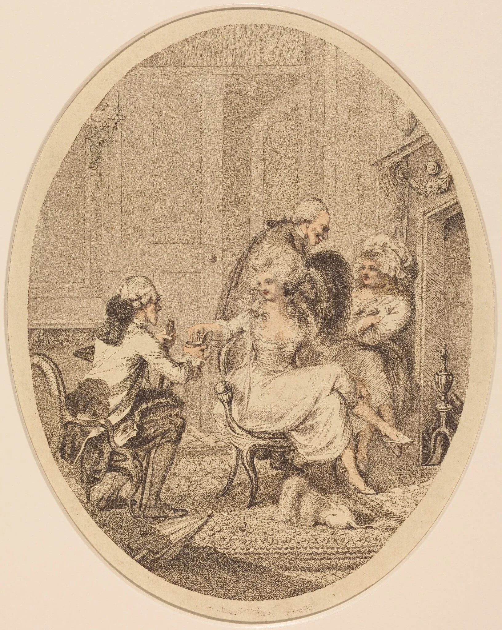 The French Fireside, by Peltro William Tomkins, ink, 1800