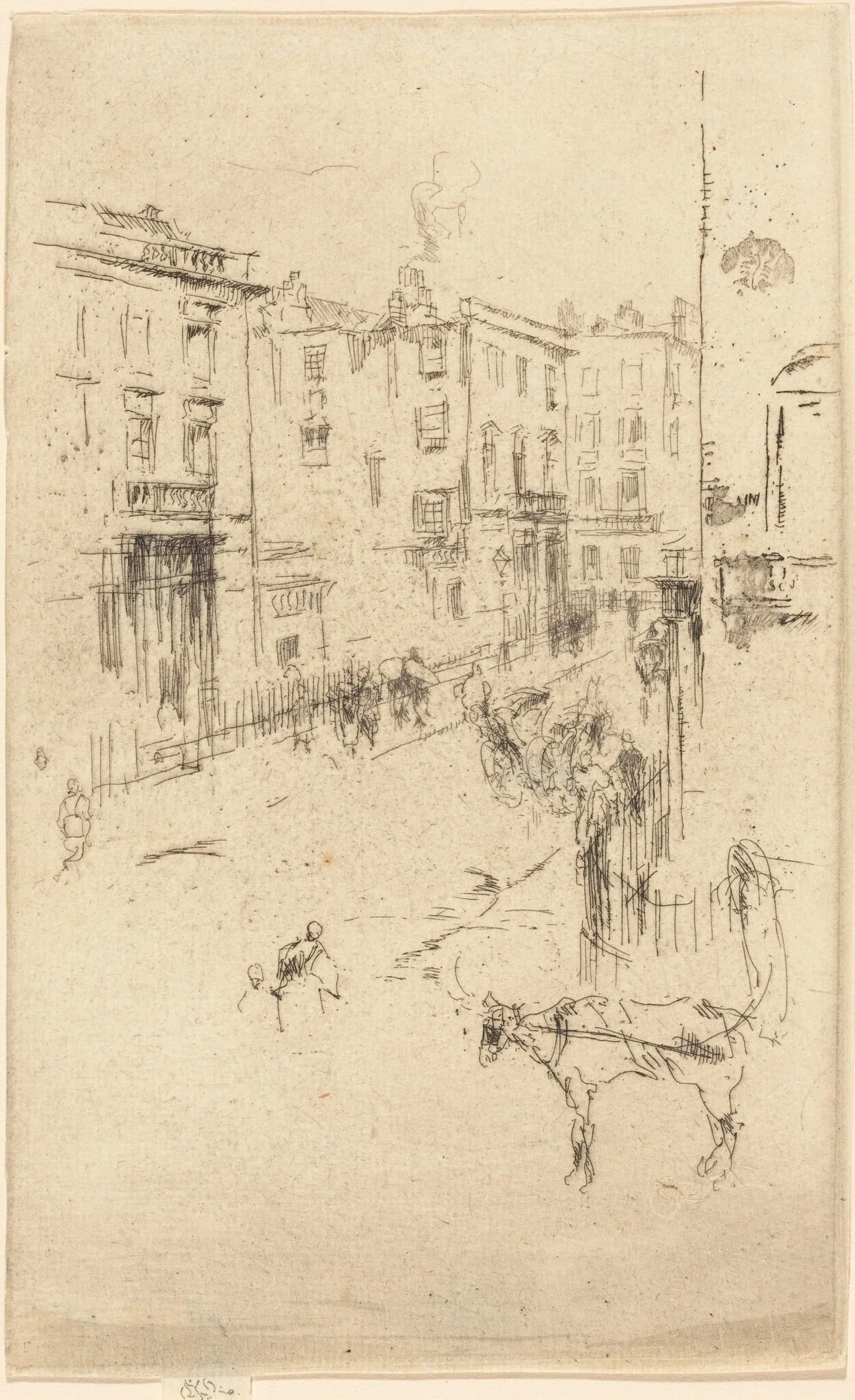 Alderney Street, by James McNeill Whistler, ink, 1880