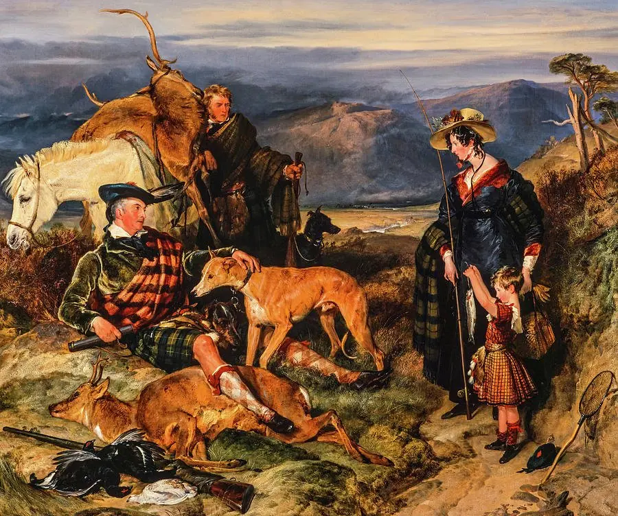 Scene in the Highlands, with portraits of the Duchess of Bedford, the Duke of Gordon and Lord Alexander Russell