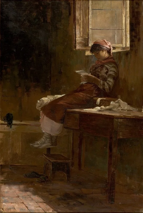 Interior Scene with a Girl Reading, by Henrique Bernardelli, oil, 1850