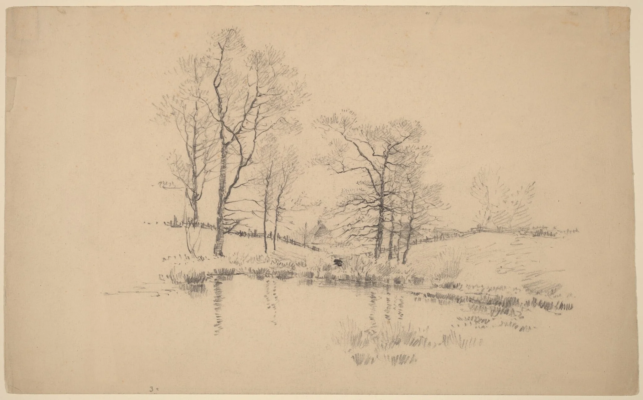 Meadow Pond, New York, by Charles Frederick William Mielatz, graphite, 1892