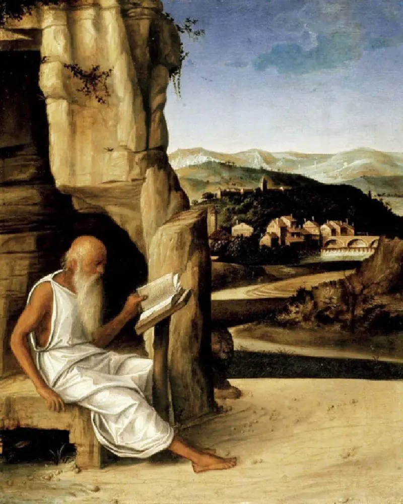 St Jerome reading in a Landscape