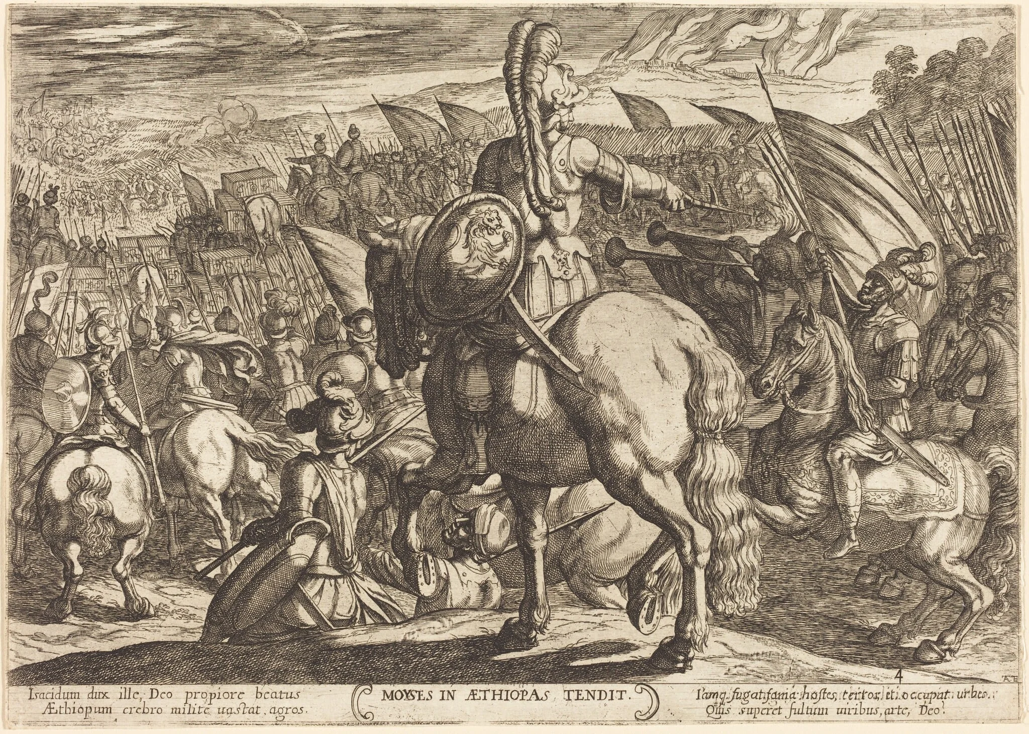 Moses makes the Hebrew army march against the Ethiopians, by Antonio Tempesta, ink, 1613