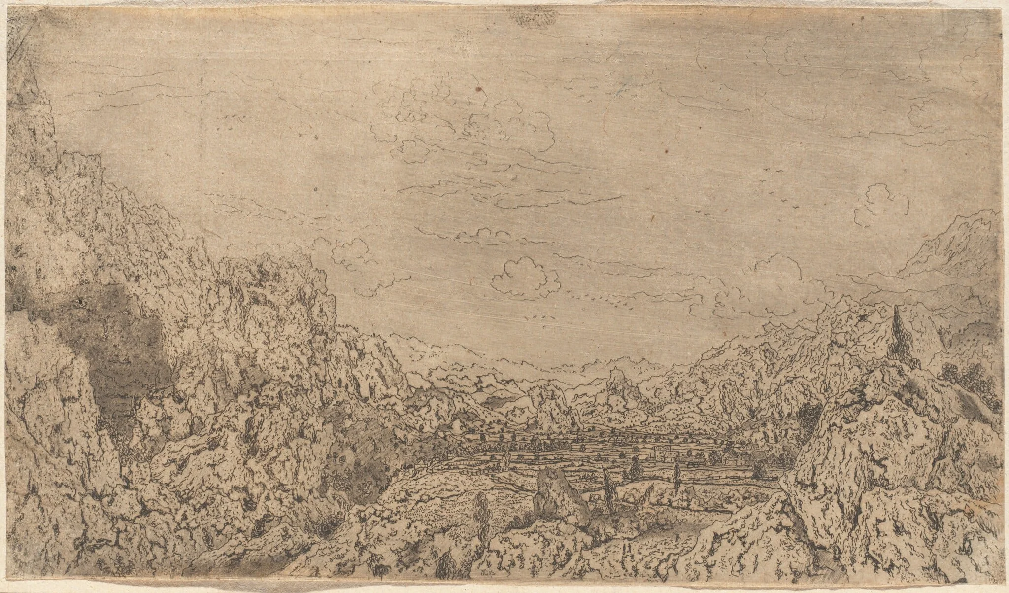 The Enclosed Valley, by Hercules Seghers, ink, 1624