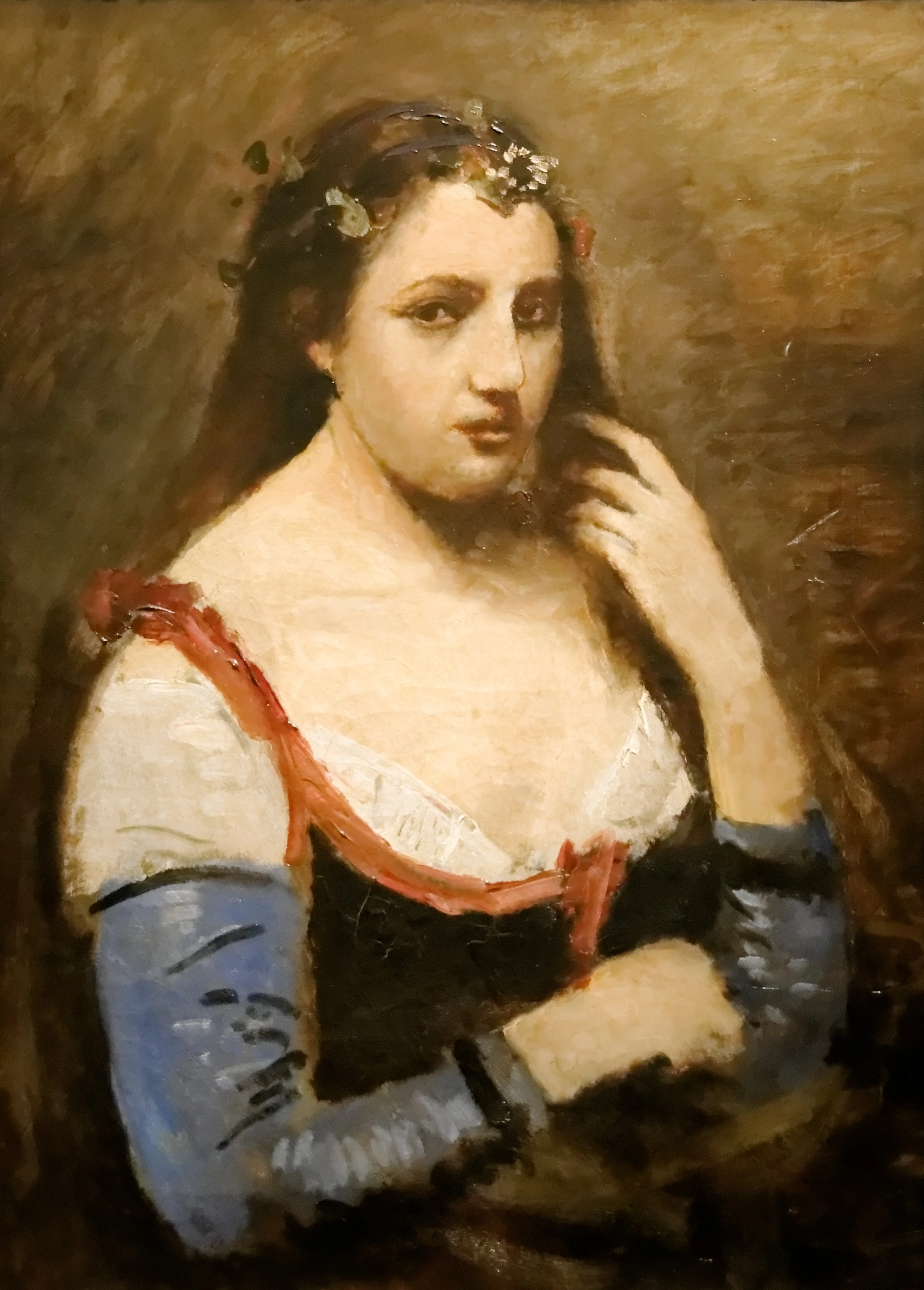 Lady with Daisies, by Jean Baptiste Camille Corot, oil, 1870
