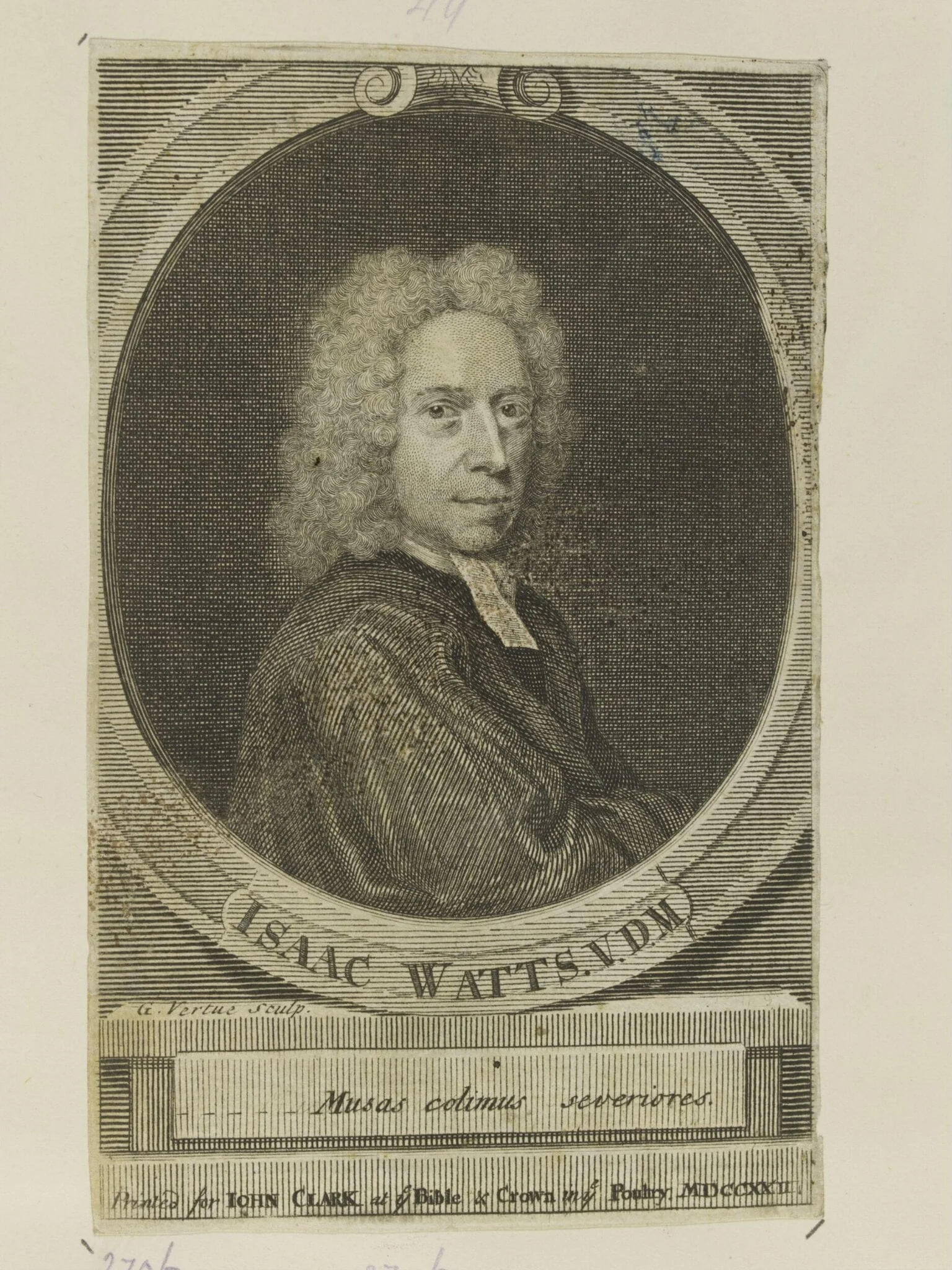 Isaac Watts, by George Vertue, 1722