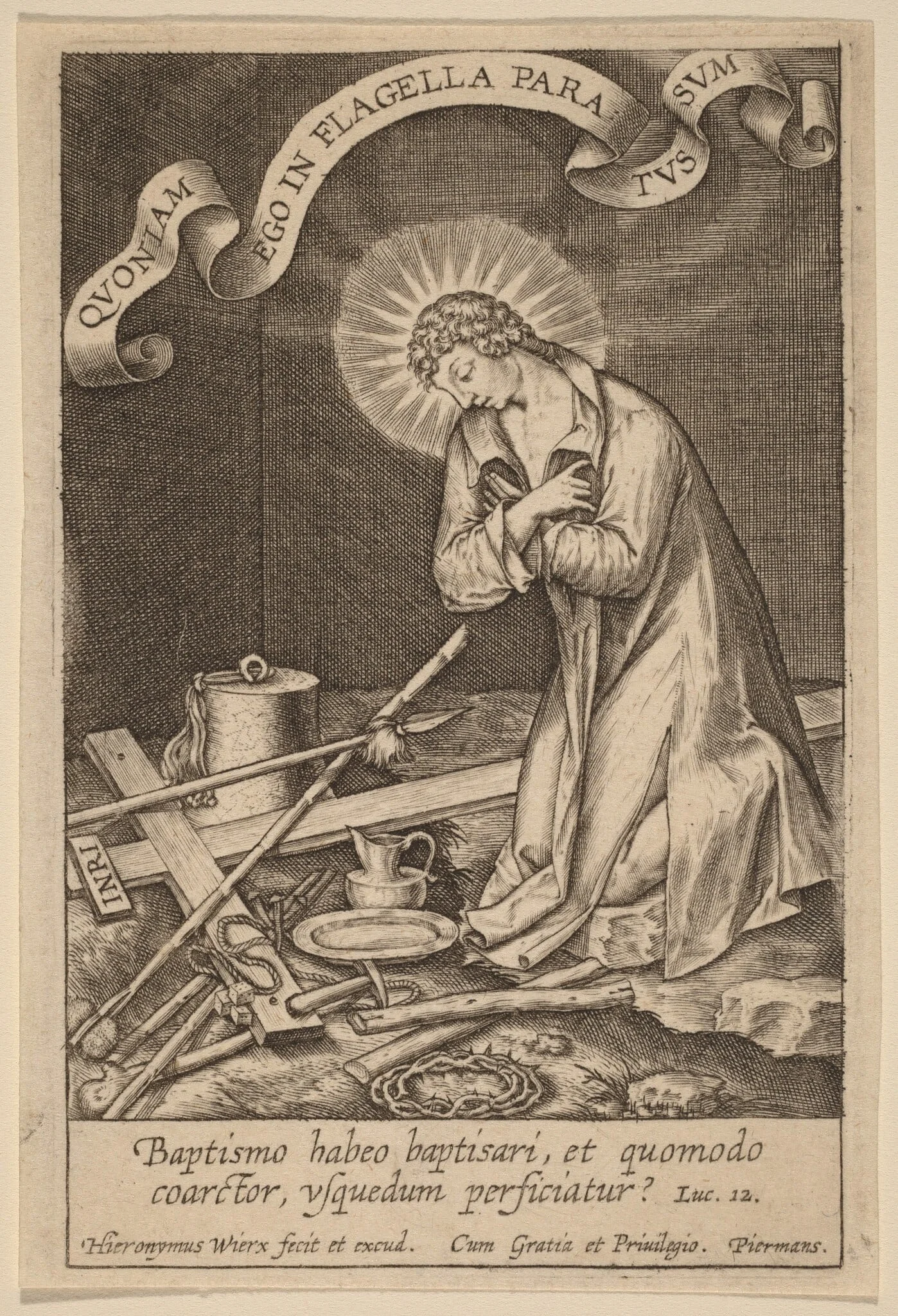 Baptismo habeo baptisari ..., by Hieronymus Wierix, ink, 1586