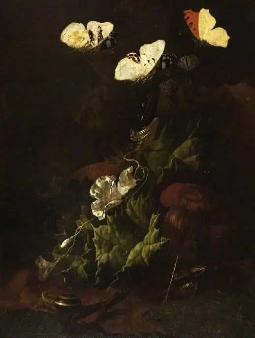 A thistle with snakes and butterflies
