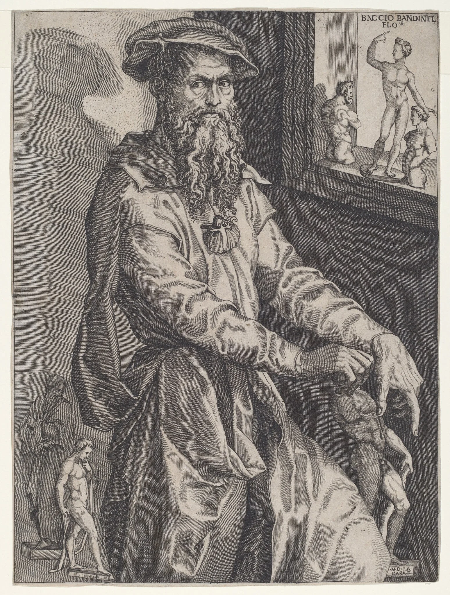 Baccio Bandinelli, by Nicolò della Casa, ink, 1544