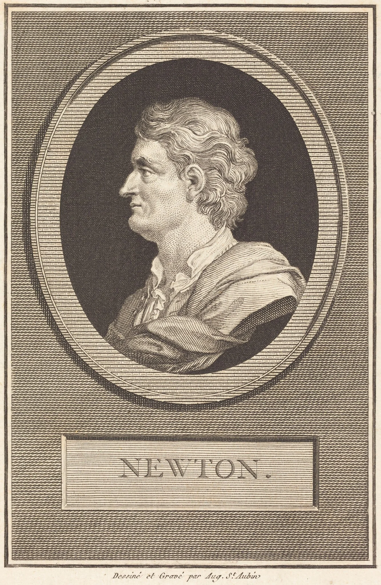 Isaac Newton, by Augustin de Saint-Aubin, ink, 1801