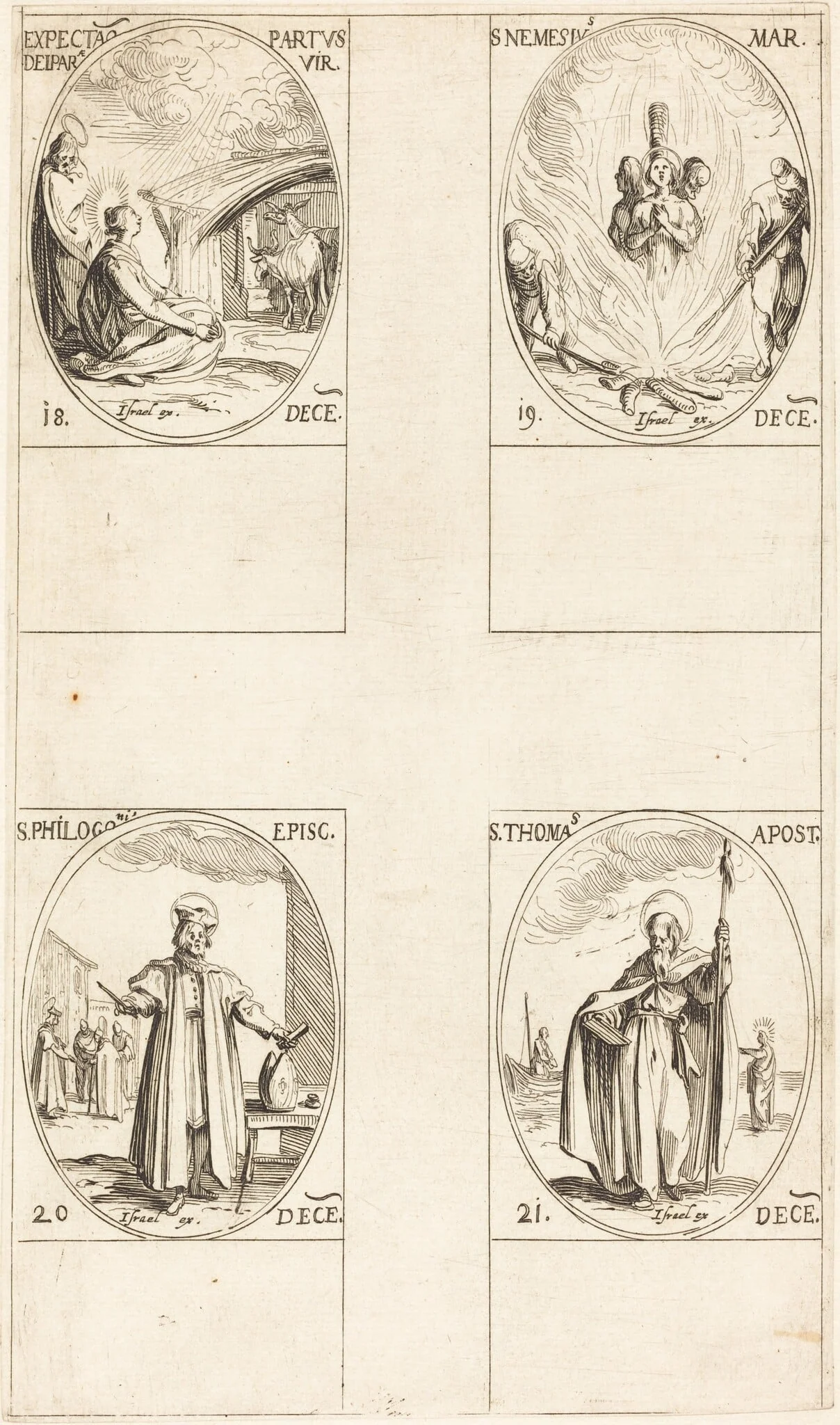 Waiting for the Virgin to Give Birth; St. Nemesius; St. Philogonius; St. Thomas, by Jacques Callot, ink, 1634