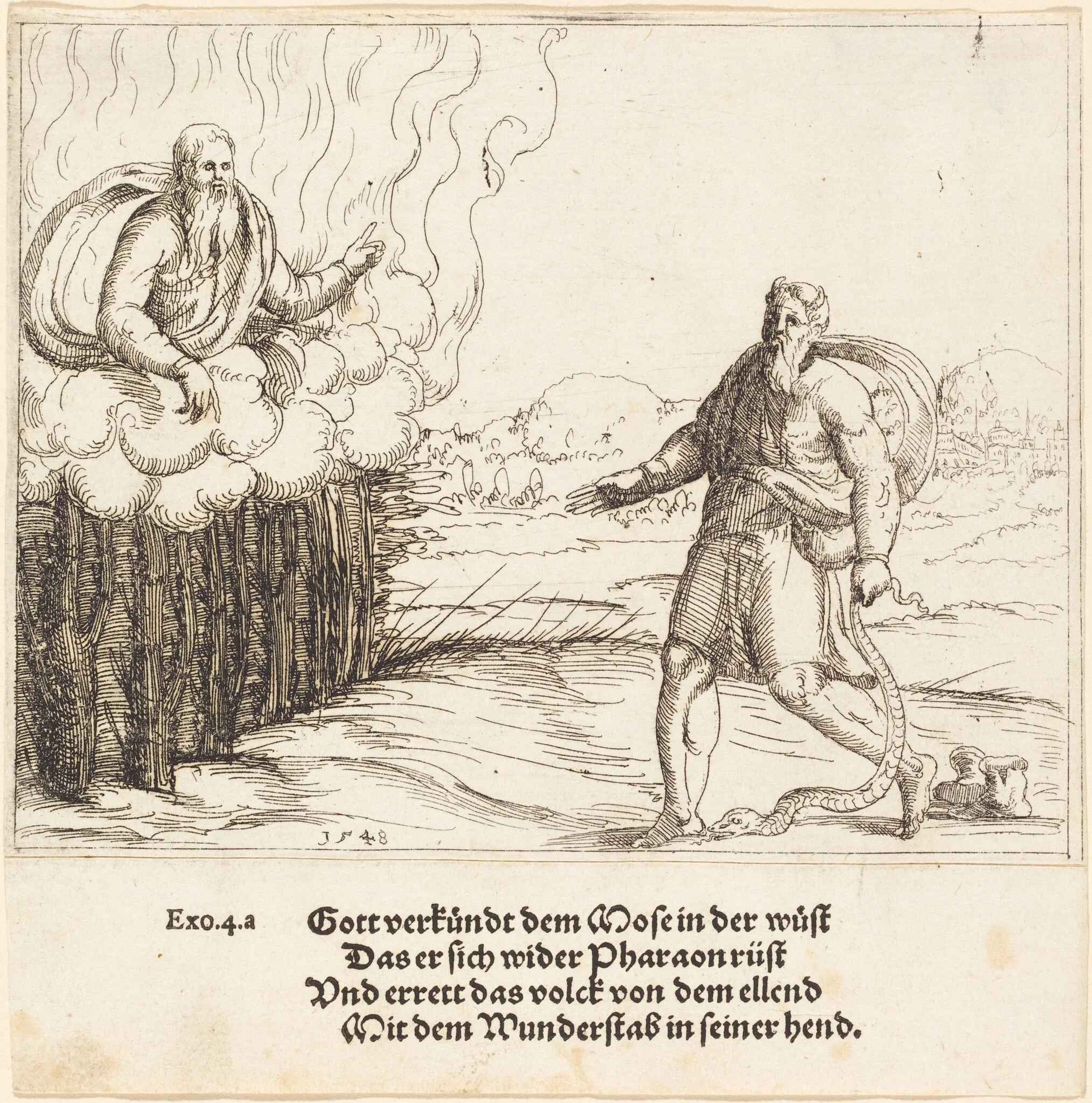Moses and the Serpent, by Augustin Hirschvogel, ink, 1548
