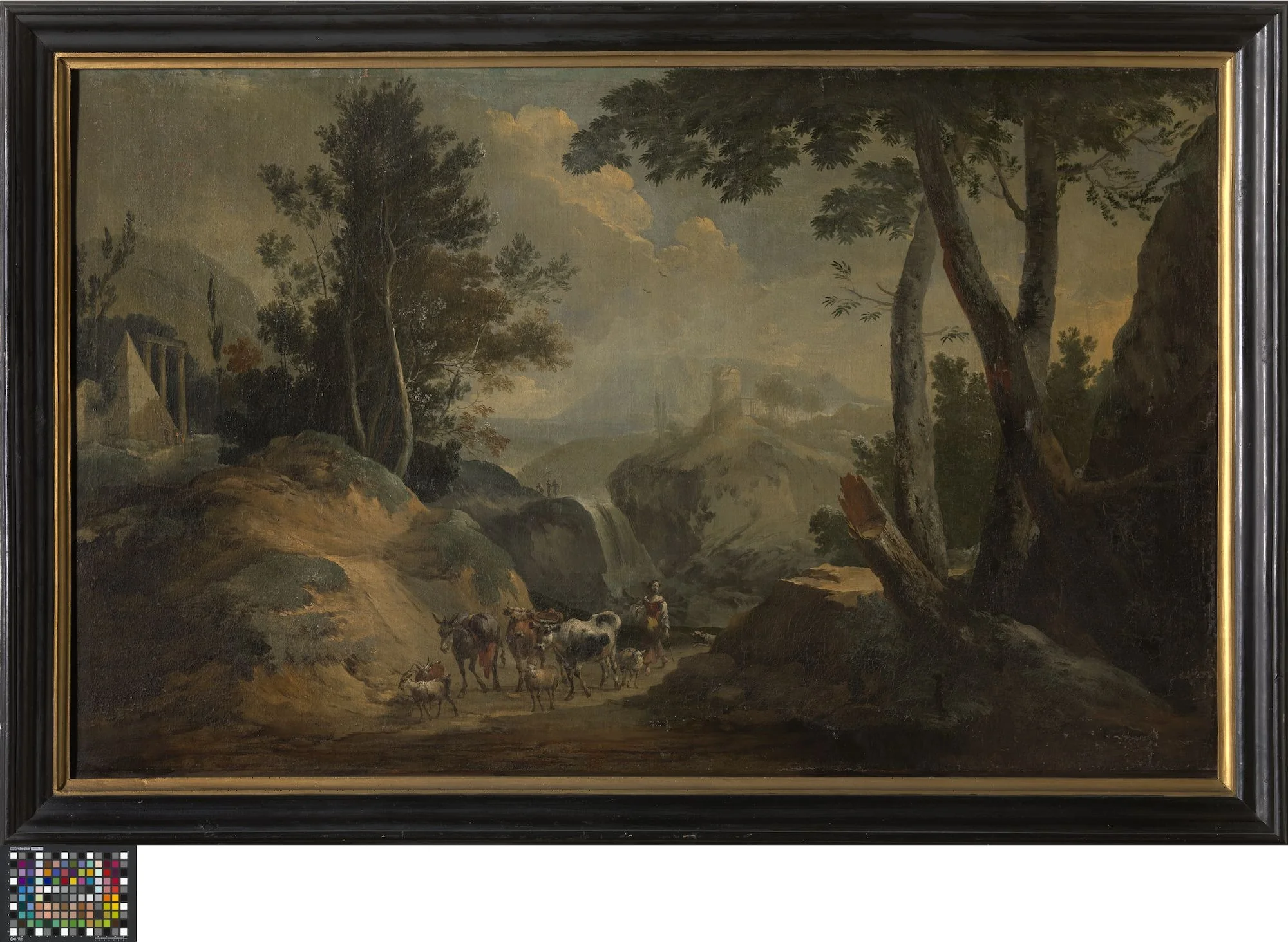Italiaans landschap, by Unknown, oil, 1701
