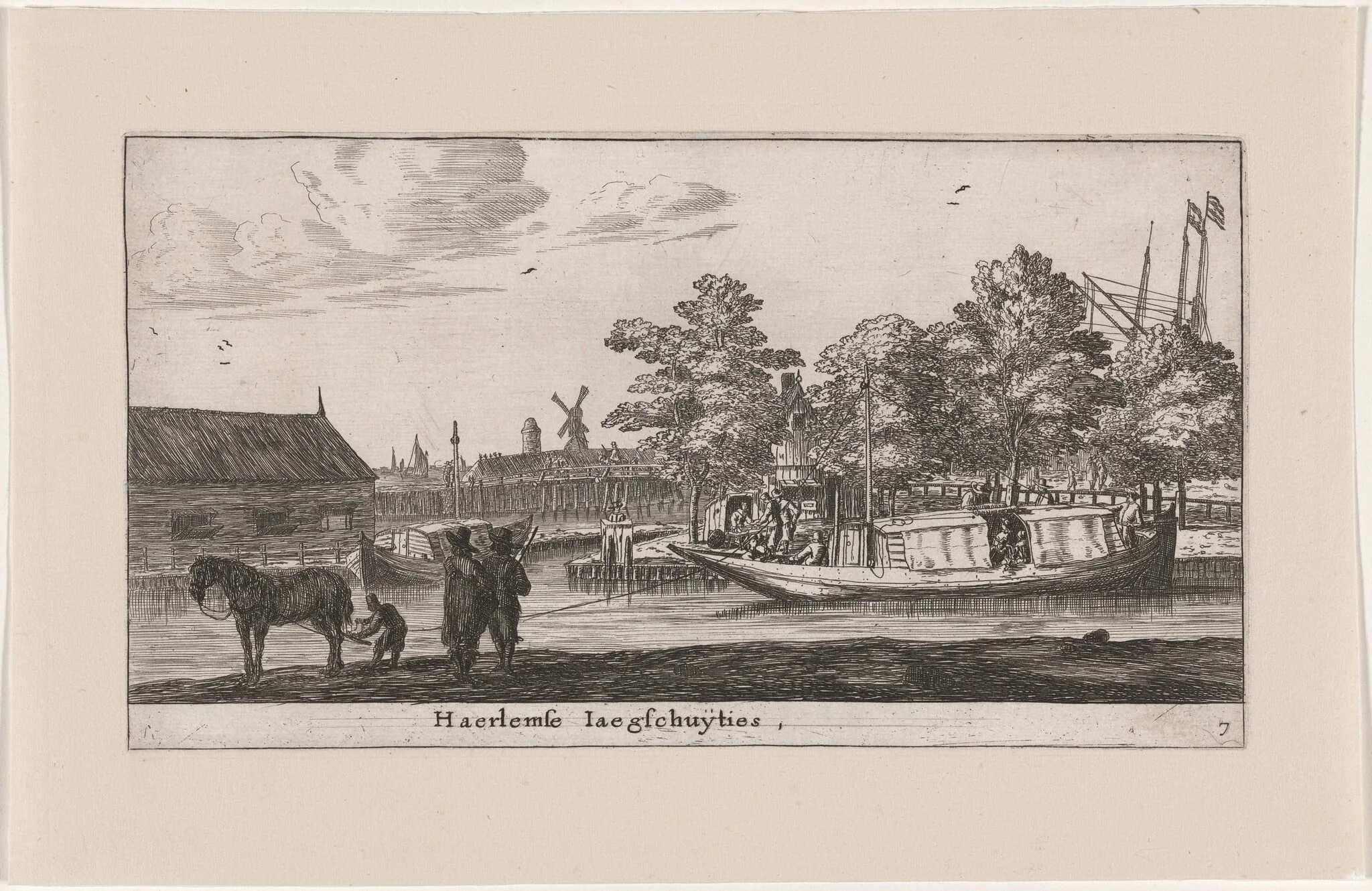 The Haarlem "Trekschuiten", by Nooms, called Zeeman, Reinier, ink, 1653