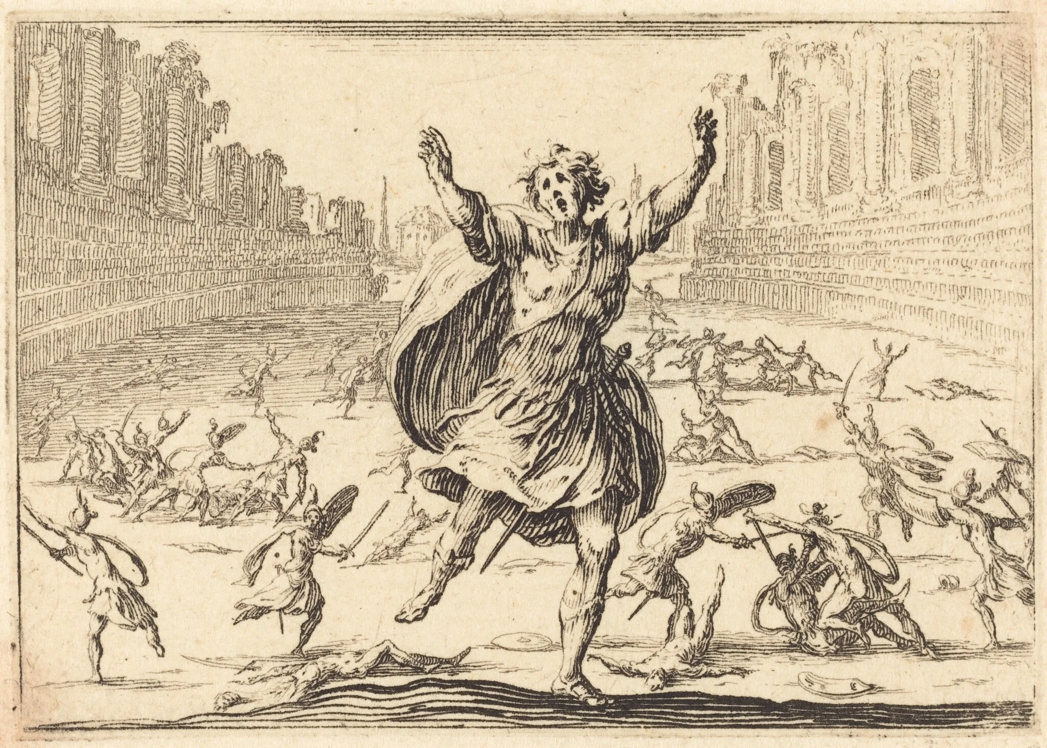 Skirmish in a Roman Circus, by Jacques Callot, ink, 1617