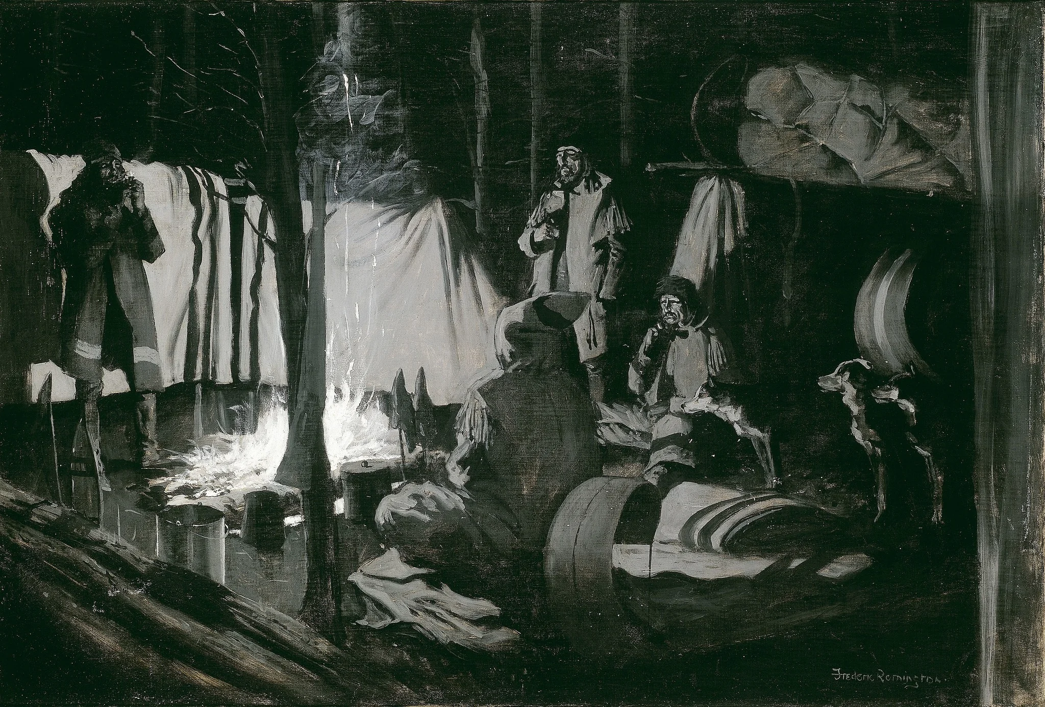 First and Best Camp of the Trip, by Frederic Remington, oil, 1898
