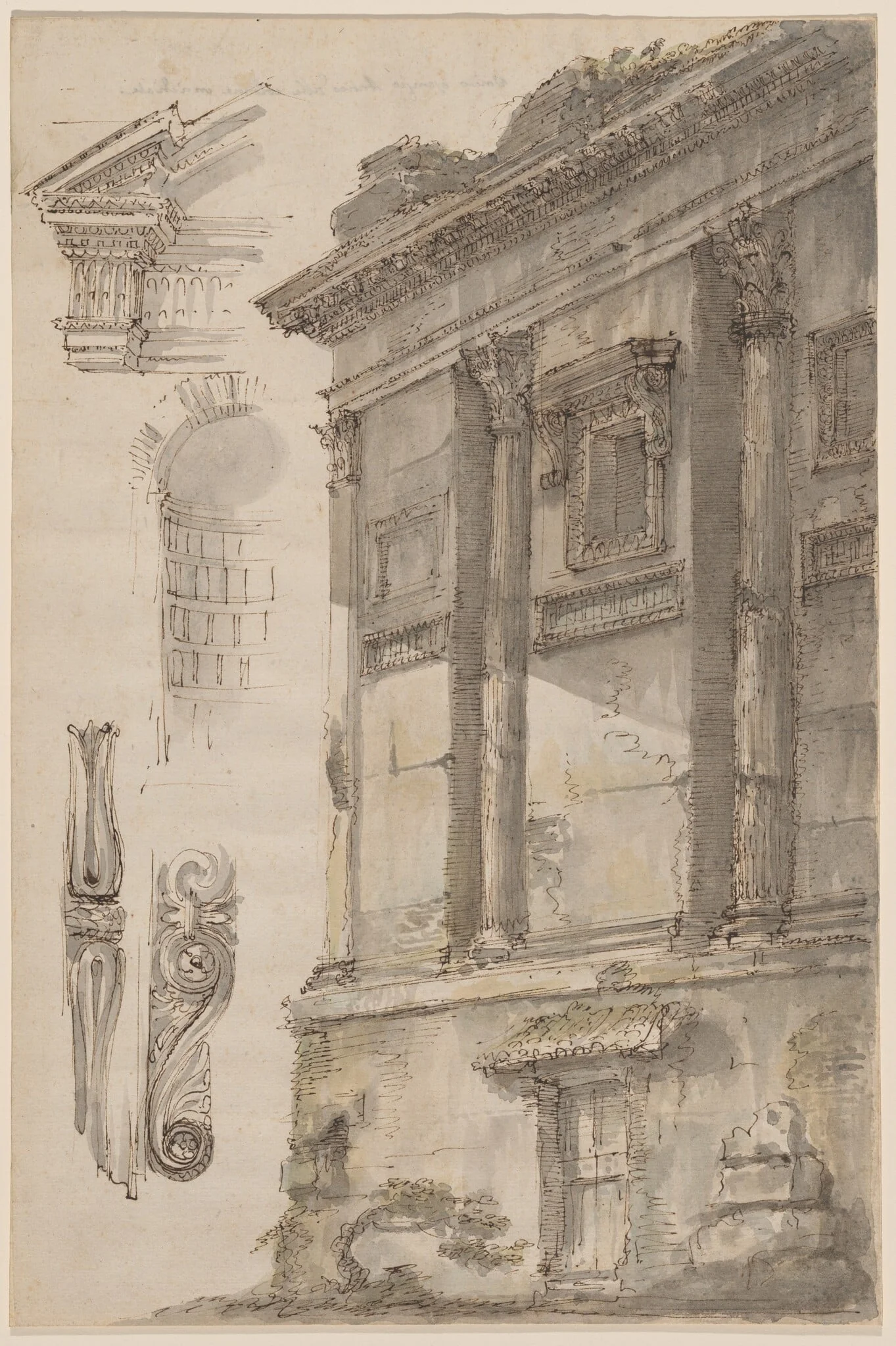 Studies of the Cenotaph of Annia Regilla, by Mauro Antonio Tesi, watercolor, 1754