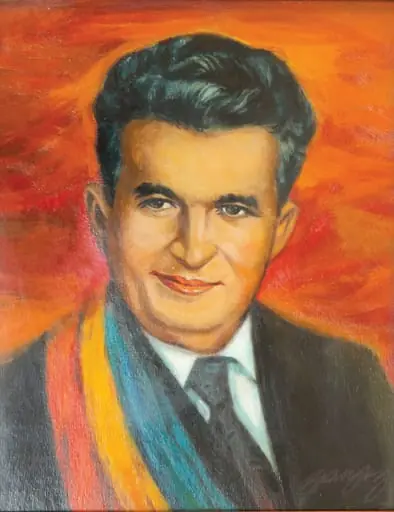 Tablou, „Portret Nicolae Ceaușescu”, semnat Barany în partea dreaptă jos, nedatat. Tabloul prezintă portretul lui Nicolae Caușescu cu banderolă tricoloră pe un fundal roșu - oranj. Comandat și oferit de Comitetul Județean de Partid Arad cu ocazia unei aniverări.