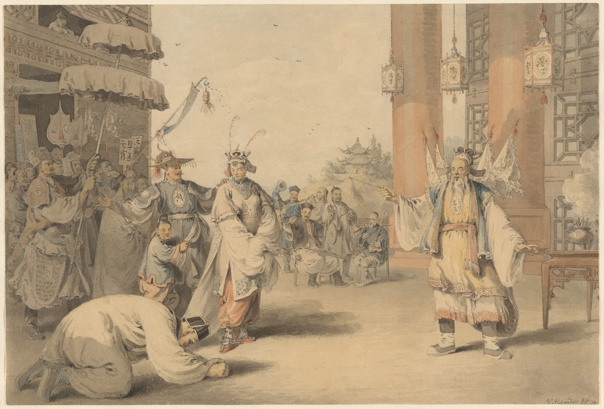 A Scene in an Historical Play Exhibited on the Chinese Stage, by William Alexander, watercolor, 1795