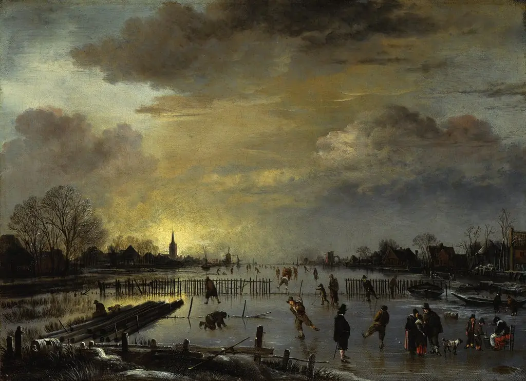 Winter landscape at sunset