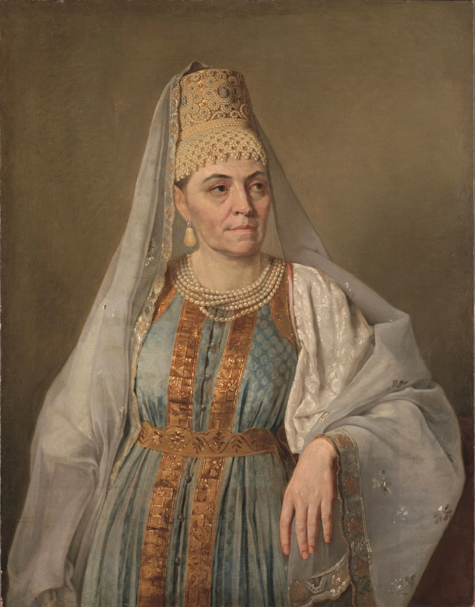 Портрет М.А. Венециановой в русском наряде, by Alexey Venetsianov, oil, 1823