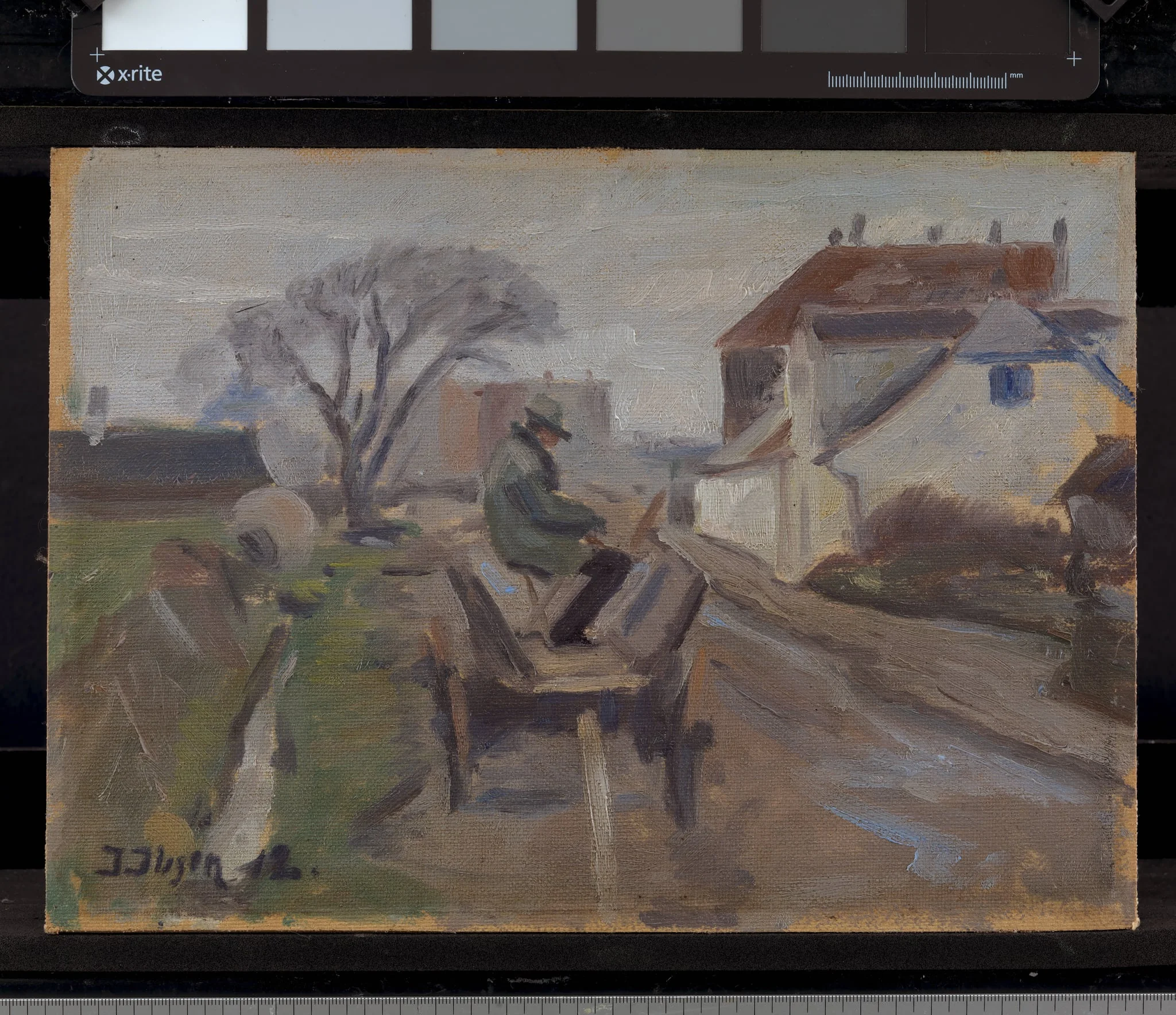 The Painter Ølund Hansen Sitting in a Wagon Painting, by Unknown, unspecified, 1912