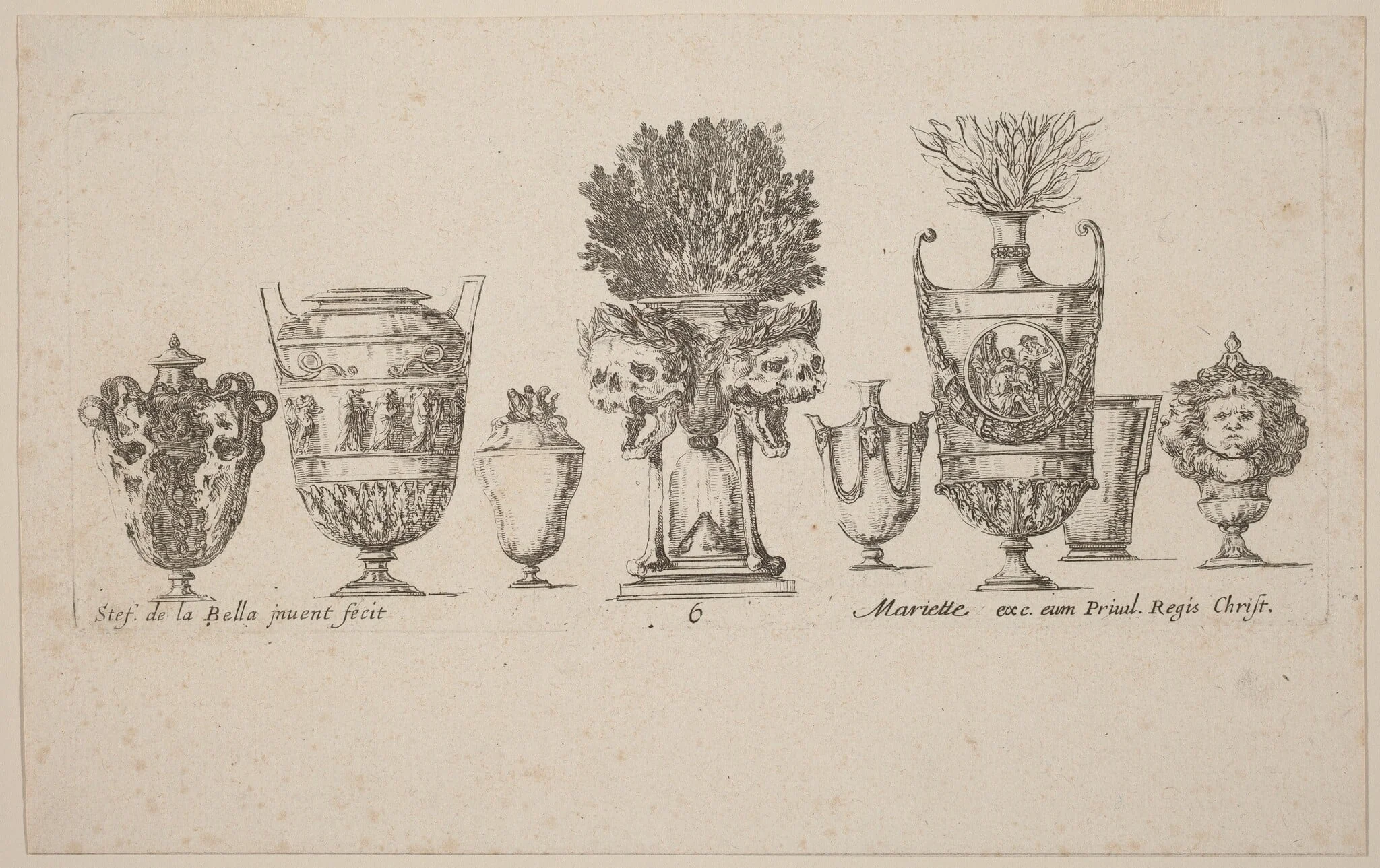 Fantastic Vases, by Stefano Della Bella, ink, 1646