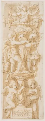 Design for the decoration of a pilaster: infant angels playing round the stem of a candelabrum