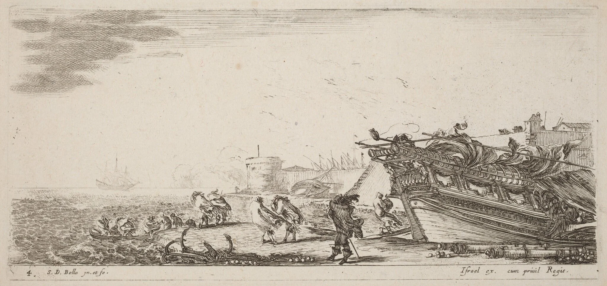 Windy Harbor, by Stefano Della Bella, ink, 1644