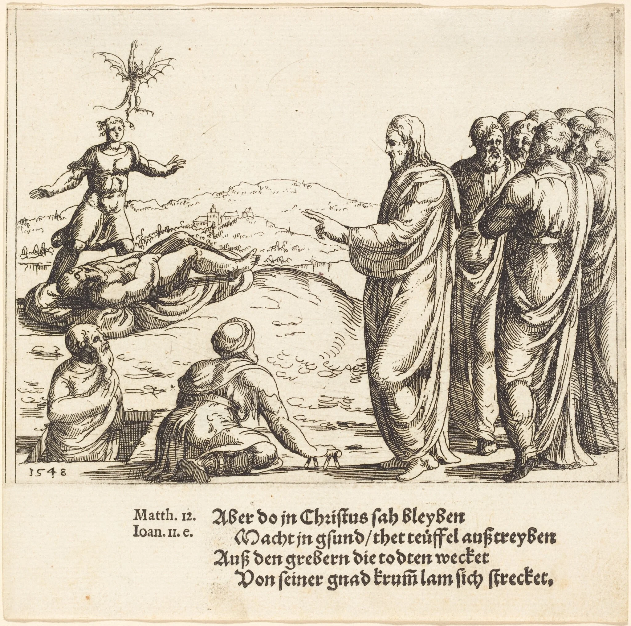 Christ Heals a Blind and Dumb Demoniac, by Augustin Hirschvogel, ink, 1548