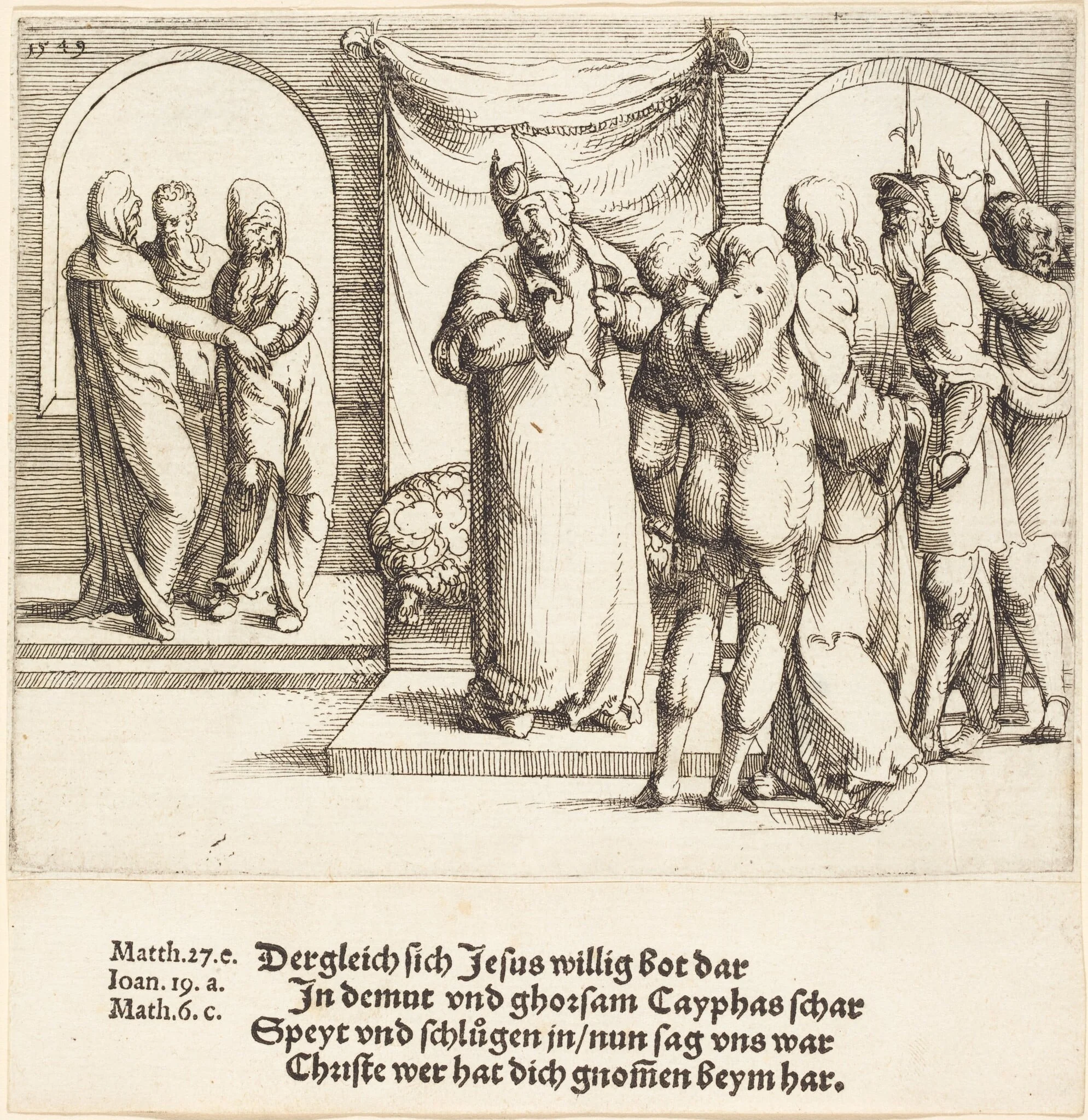 Christ is Mocked, and Caiaphas Rends His Garments, by Augustin Hirschvogel, ink, 1549