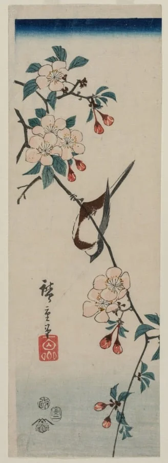 Small Bird (Swallow ?) on Cherry Branch, by Utagawa Hiroshige, 1854