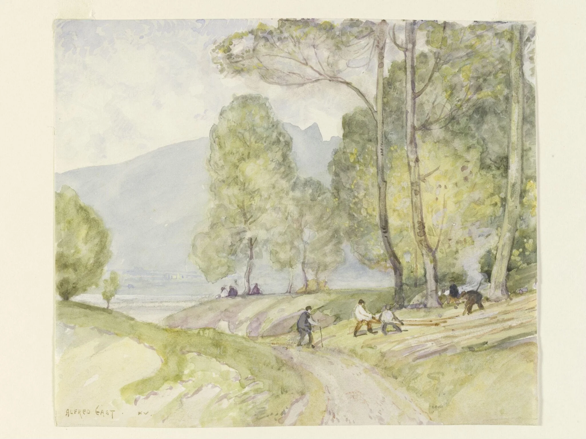Cutting Timber, Aix-les-Bains, by Alfred East, watercolor, 1902