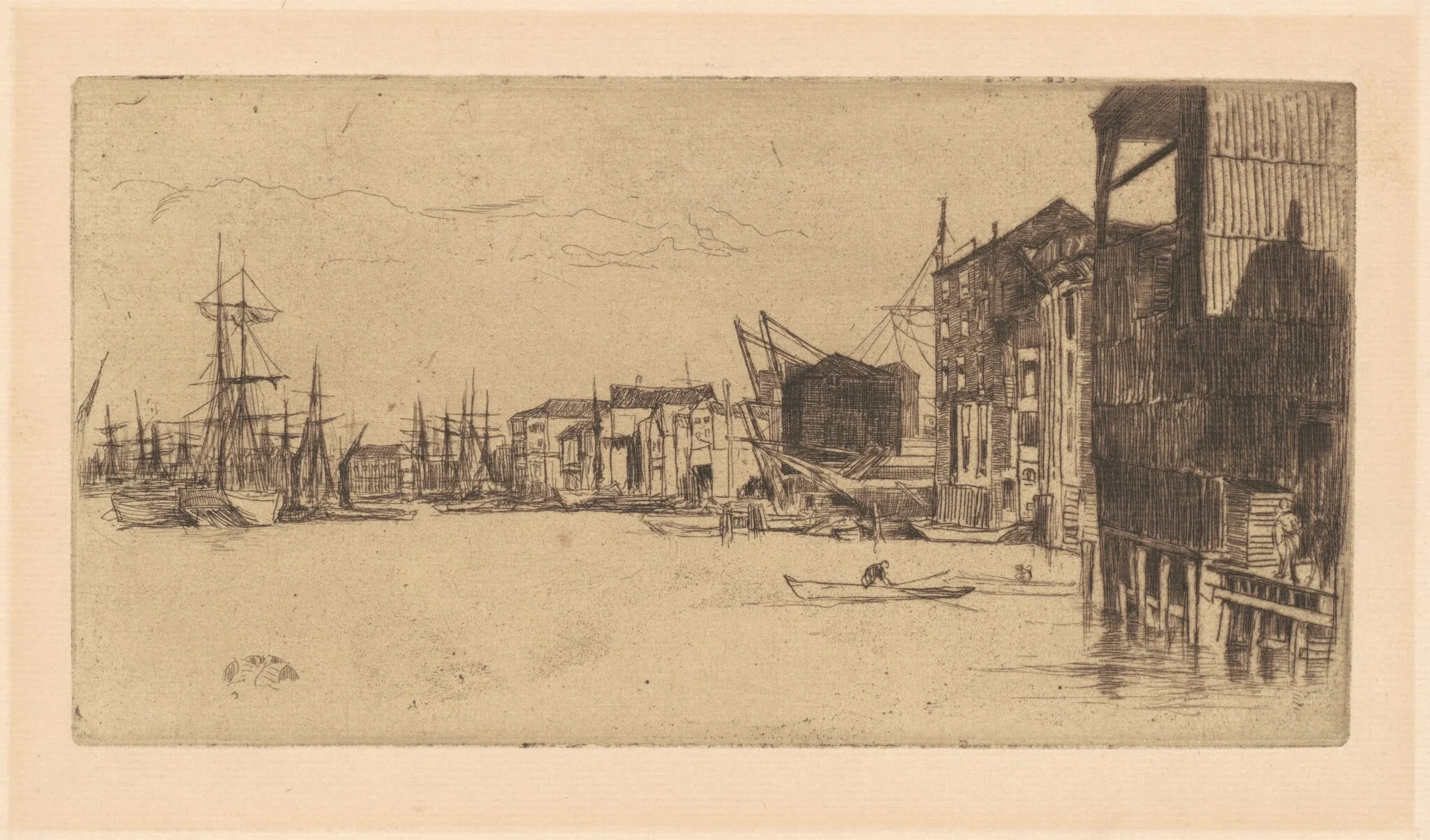 Free Trade Wharf, by James McNeill Whistler, ink, 1877