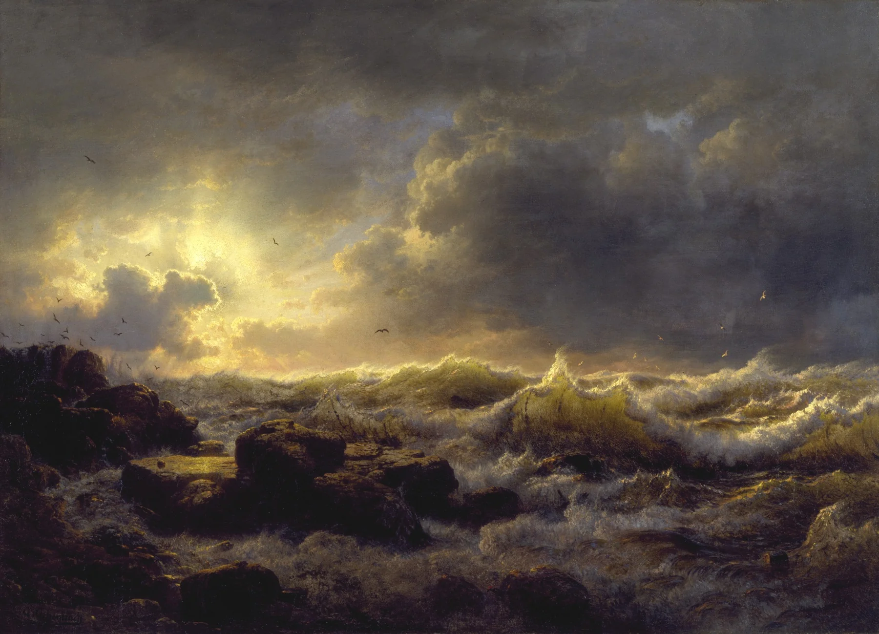 Clearing Up, Coast of Sicily, by Andreas Achenbach, oil, 1847