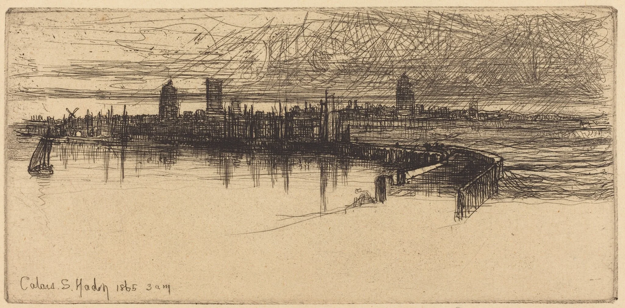 Little Calais Pier, by Francis Seymour Haden, ink, 1865
