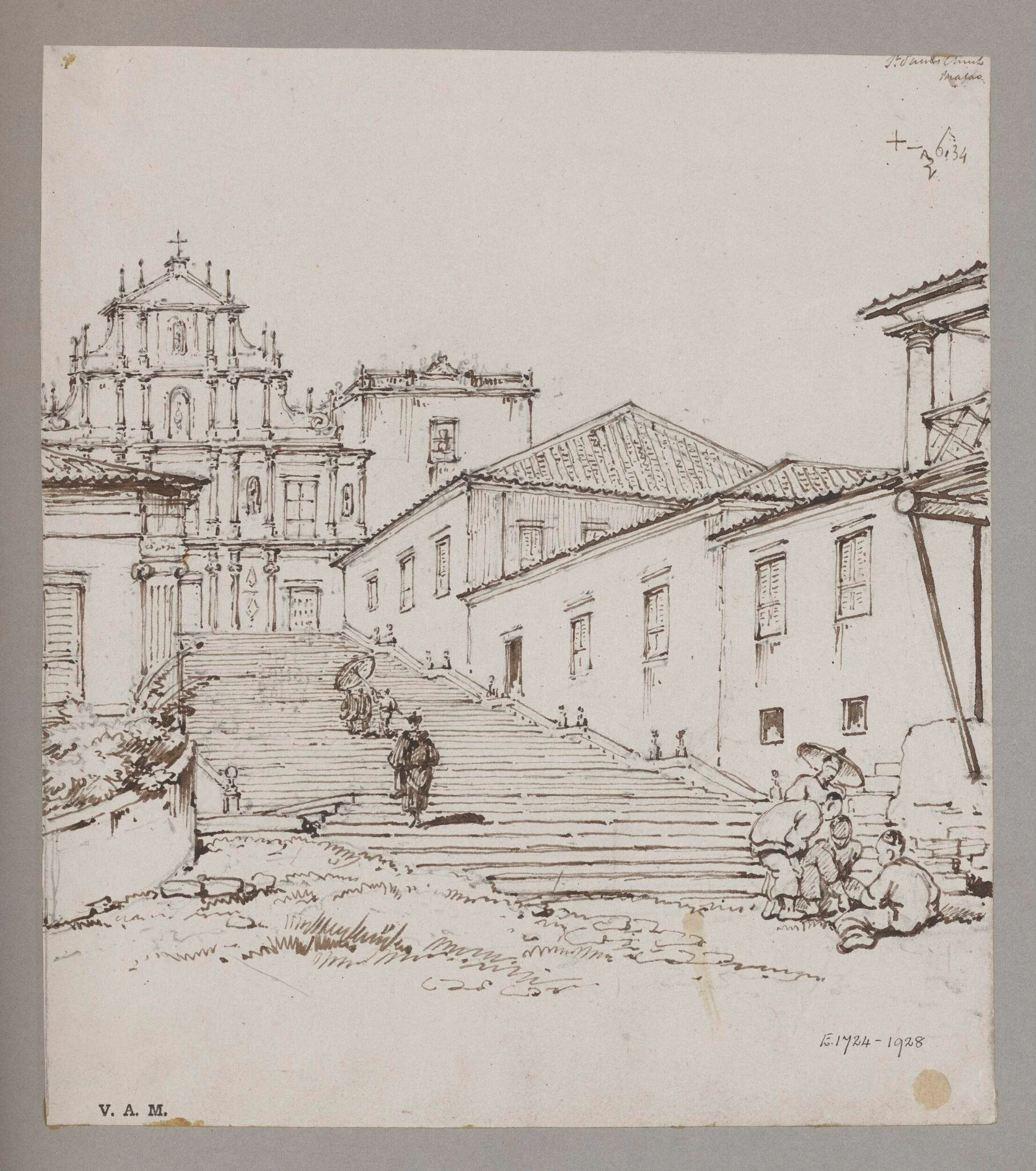 St. Paul's Church, Macao, before it was burnt down, and part of Mr. Turner's house, by George Chinnery, 8