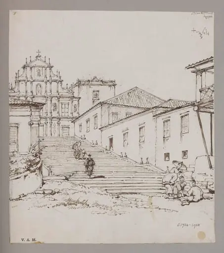 St. Paul's Church, Macao, before it was burnt down, and part of Mr. Turner's house