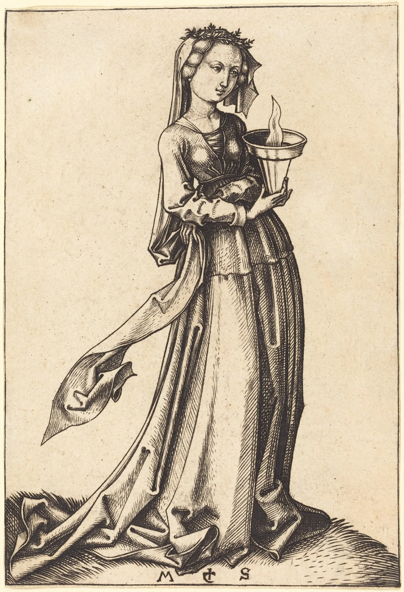 Fourth Wise Virgin, by Martin Schongauer, ink, 1490