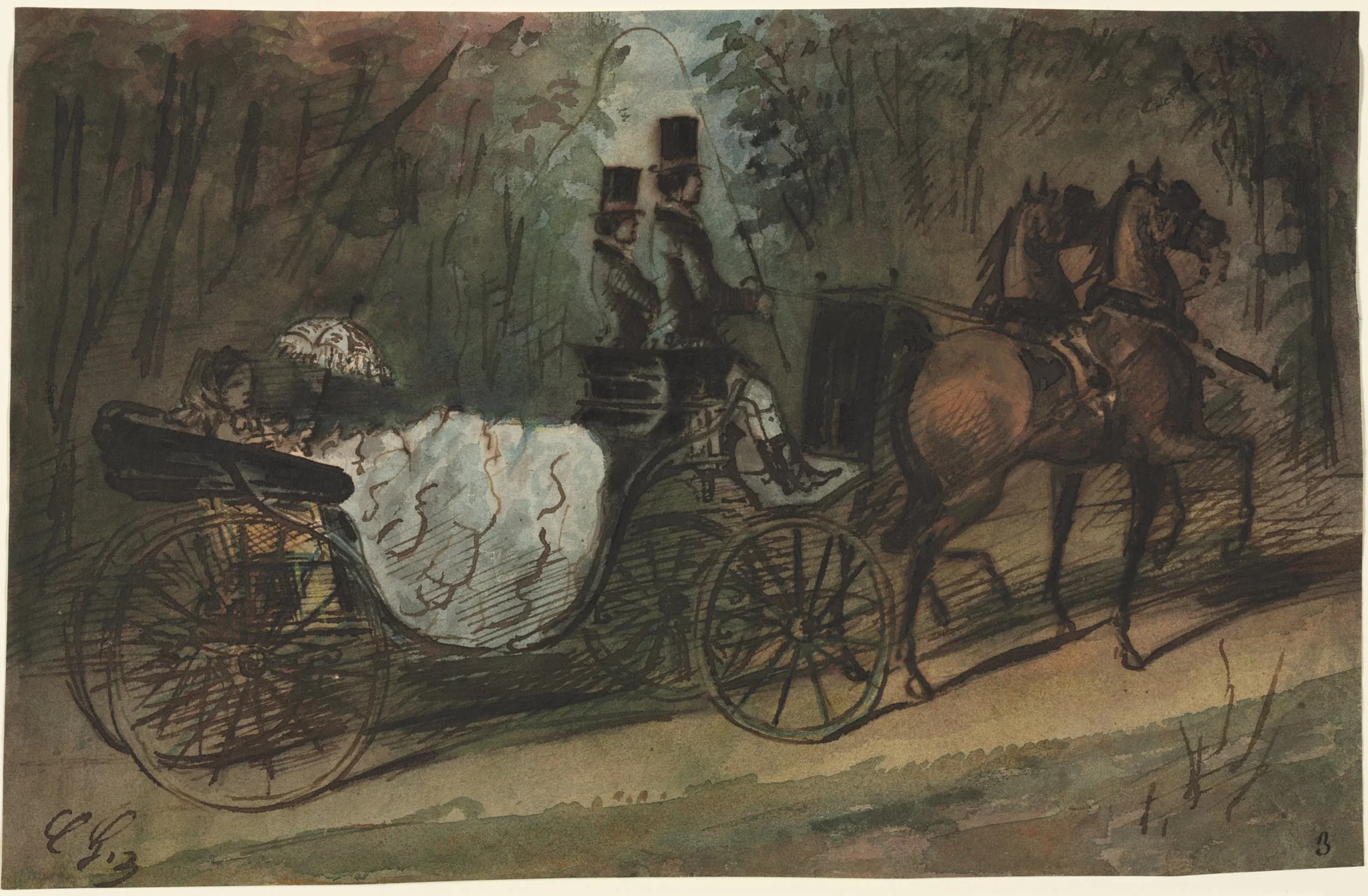 Carriage in the Bois de Boulogne, by Constantin Guys, 1804
