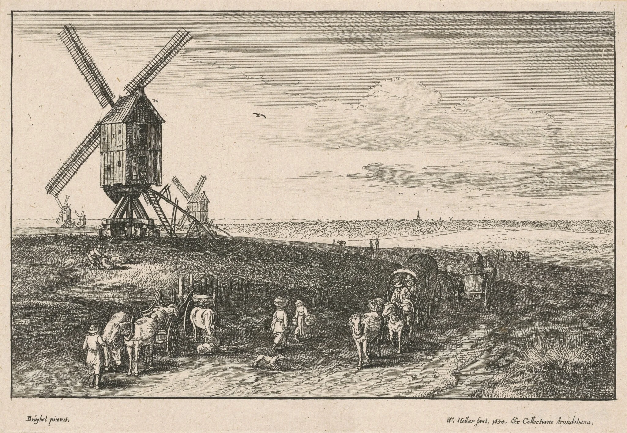 The Four Windmills, by Wenceslaus Hollar, ink, 1650
