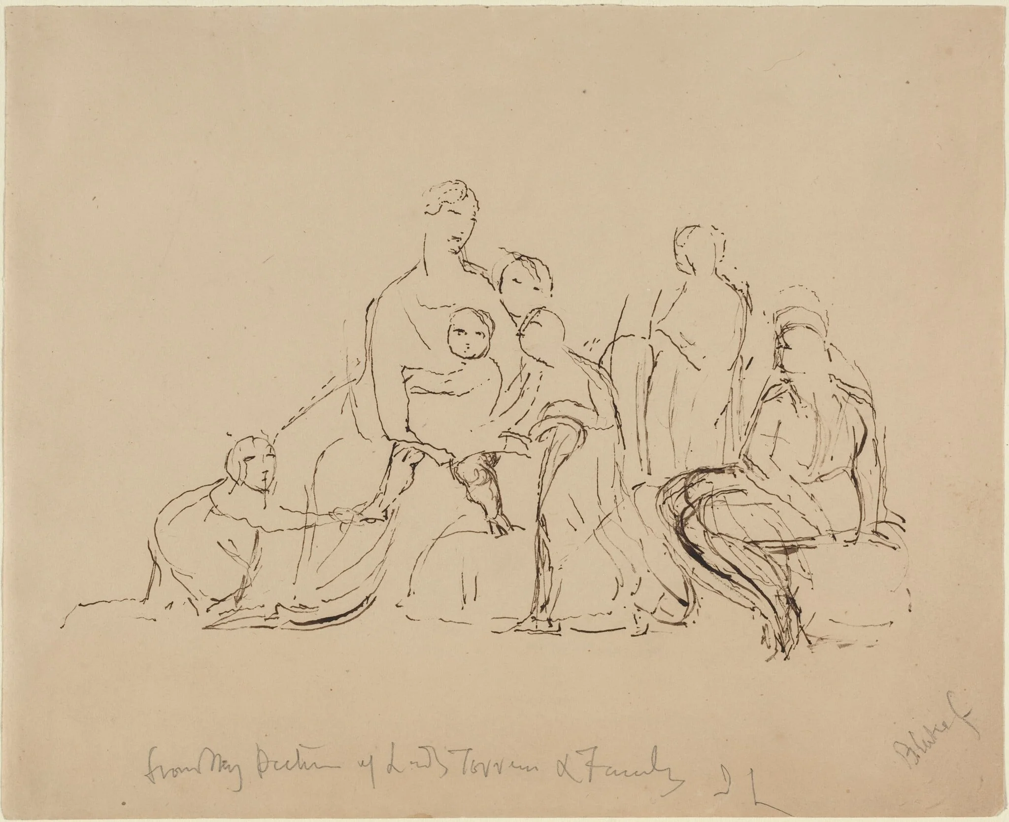 Lady Torrens and Family, by William Blake, ink, 1825