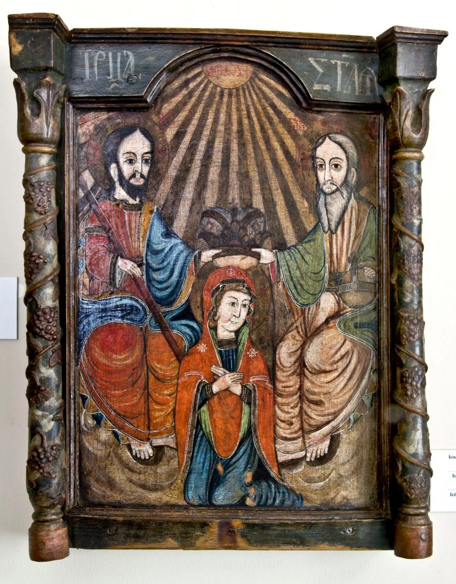 Sf. Treime (Încoronarea Maicii Domnului); Icoană de tâmplă, by Unknown, 1850